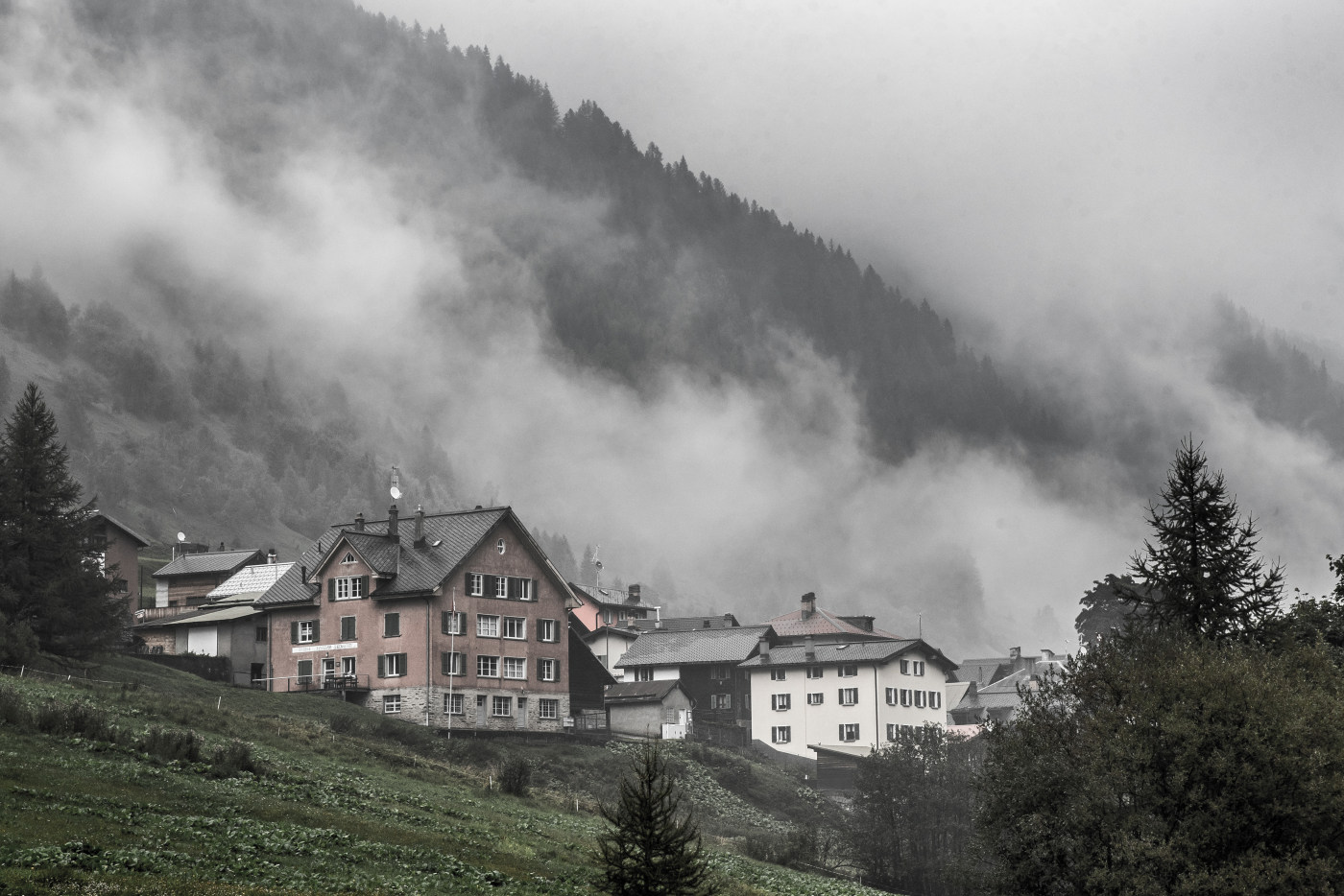 Foggy mountain village photography