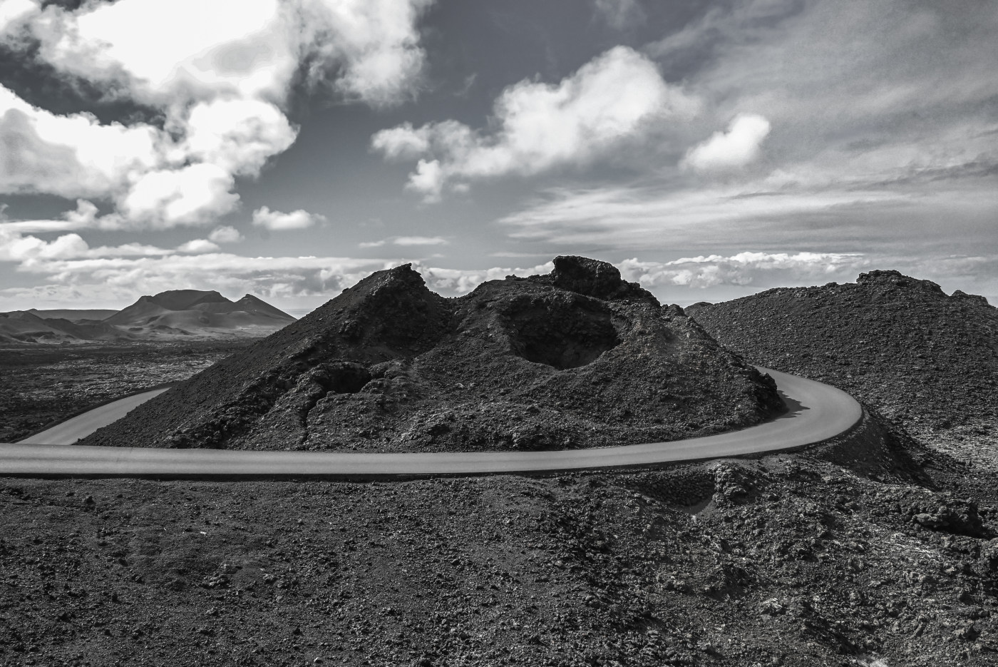 Black and white volcanic landscape photography